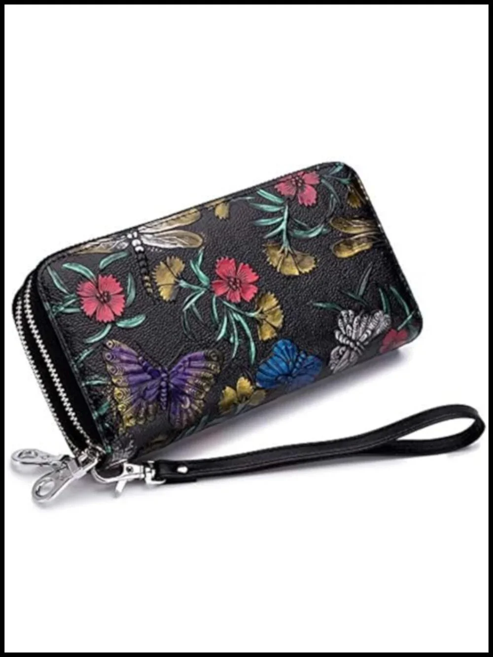 Genuine Leather RFID Blocking Wristlet Wallet with Detachable Strap